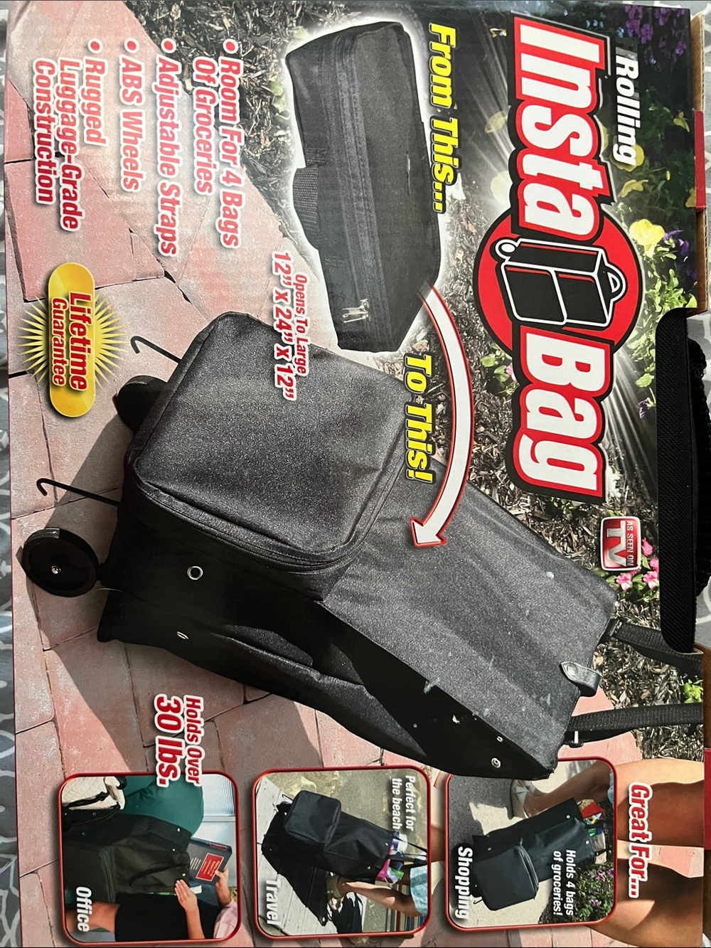 Rolling Grocery Tote - Black